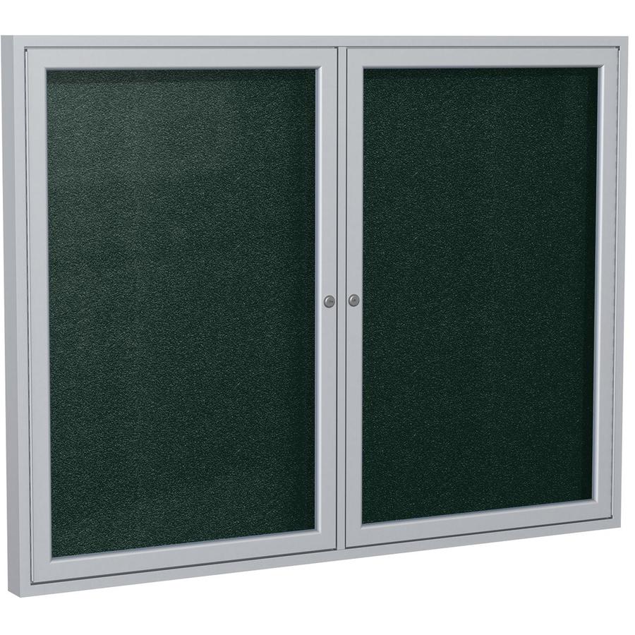 Ghent 48"x60" 2-Door Satin Aluminum Frame Enclosed Vinyl Bulletin Board - Ebony. Picture 2