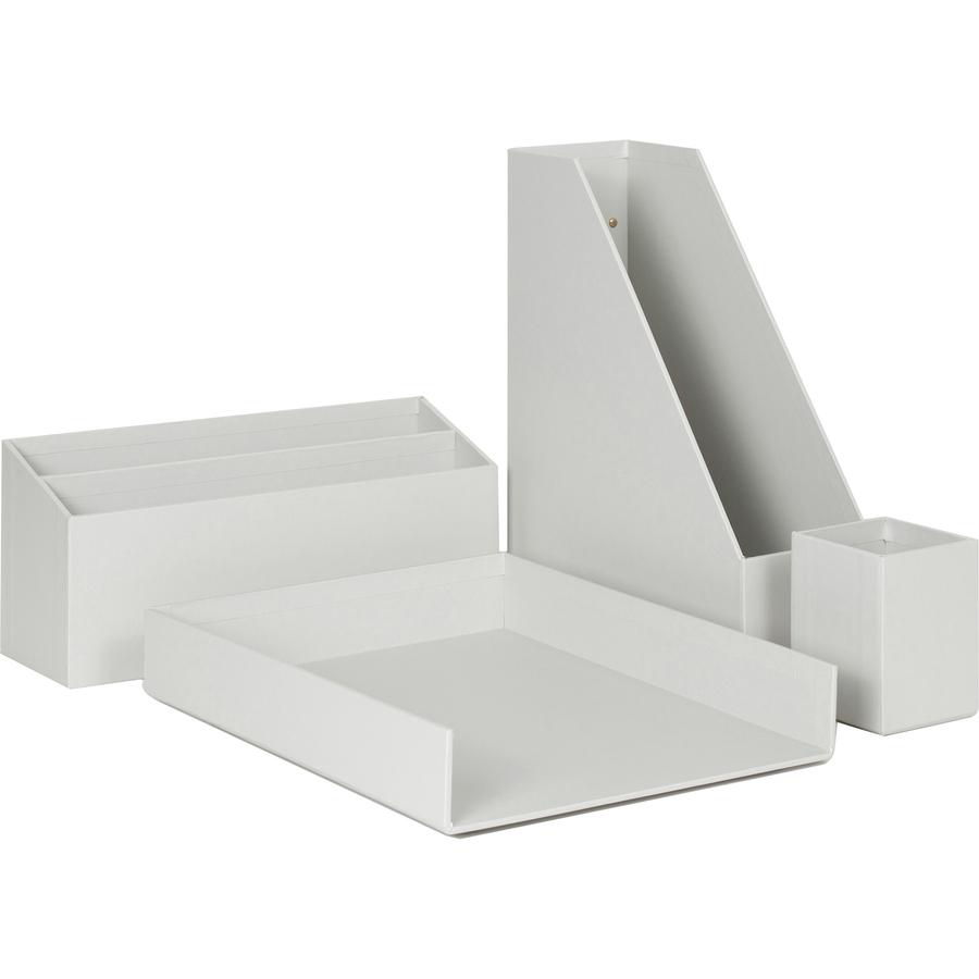 U Brands 4 Piece Desk Organization Kit - 4.1" Height x 9.8" Width12" Length%Desktop - Sturdy, Lightweight - Gray - Chipboard, Paper - 1 Each. Picture 4