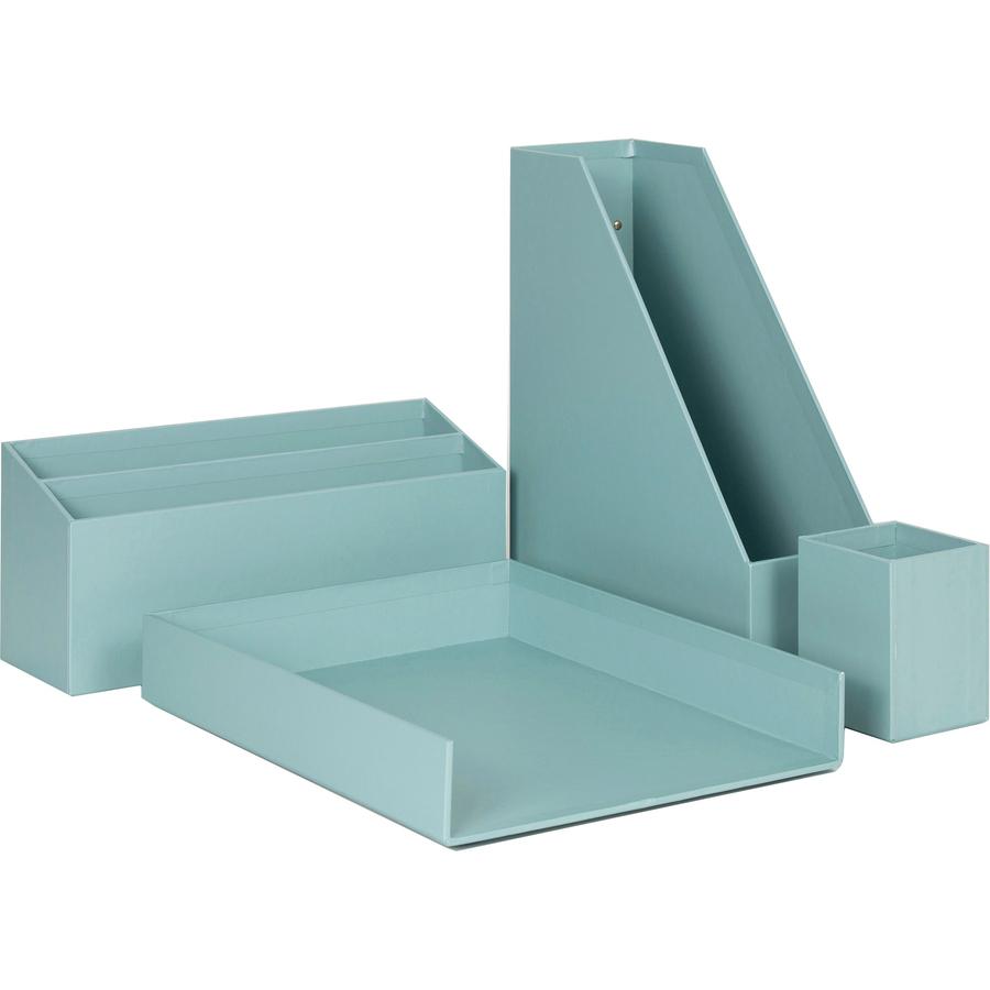 U Brands 4-Piece Desk Organization Set - Desktop - Paper Wrapped - Teal - Chipboard, Paper - 1 Each. Picture 5