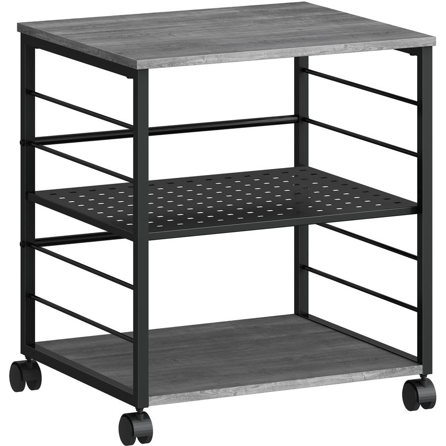 Lorell Deskside Mobile Machine Stand - 200 lb Load Capacity - 26.50" Height x 23.60" Width x 19.60" Depth - Desk - Powder Coated - Metal, Laminate, Polyvinyl Chloride (PVC) - Charcoal, Black. Picture 3