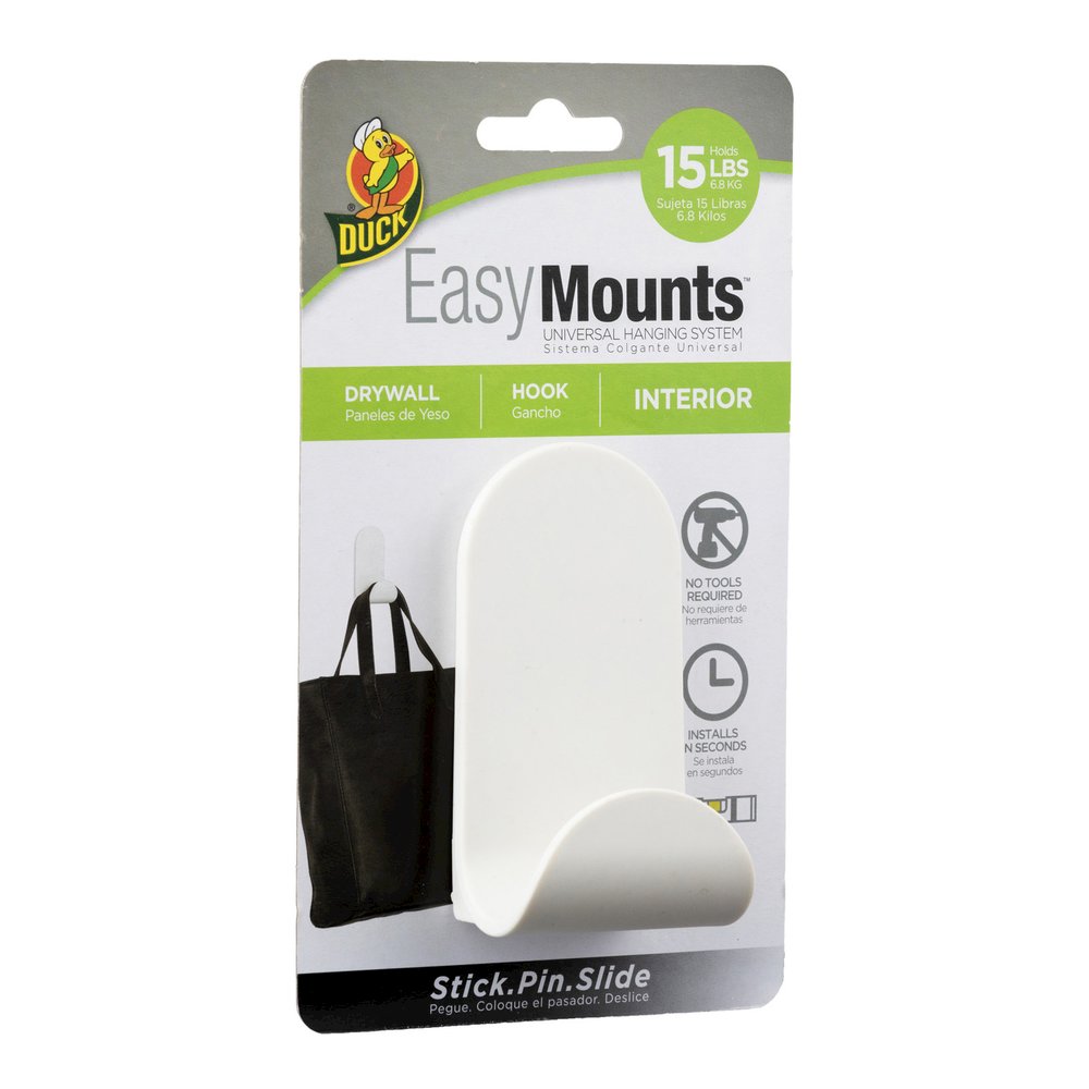 Duck Brand EasyMounts Interior Drywall J Hook - 15 lb (6.80 kg) Capacity - 1.8" Width x 3.5" Length - for Sports Equipment - White - Matte - 1 Each. Picture 4