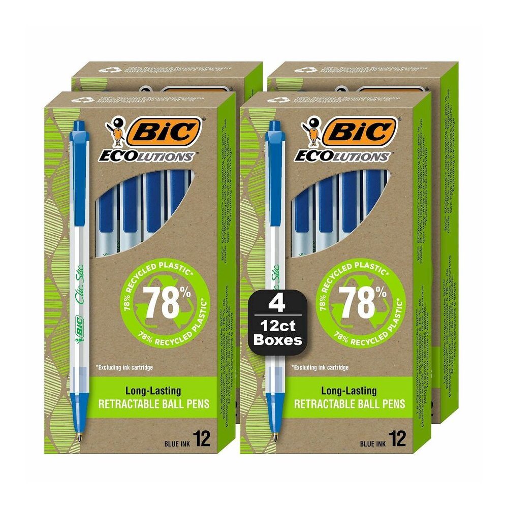 BIC Ecolutions Clic Stic Ballpoint Pen - Medium Pen Point - 1 mm Pen Point Size - Retractable - Blue - Semi Clear Barrel - 48 / Pack. Picture 2