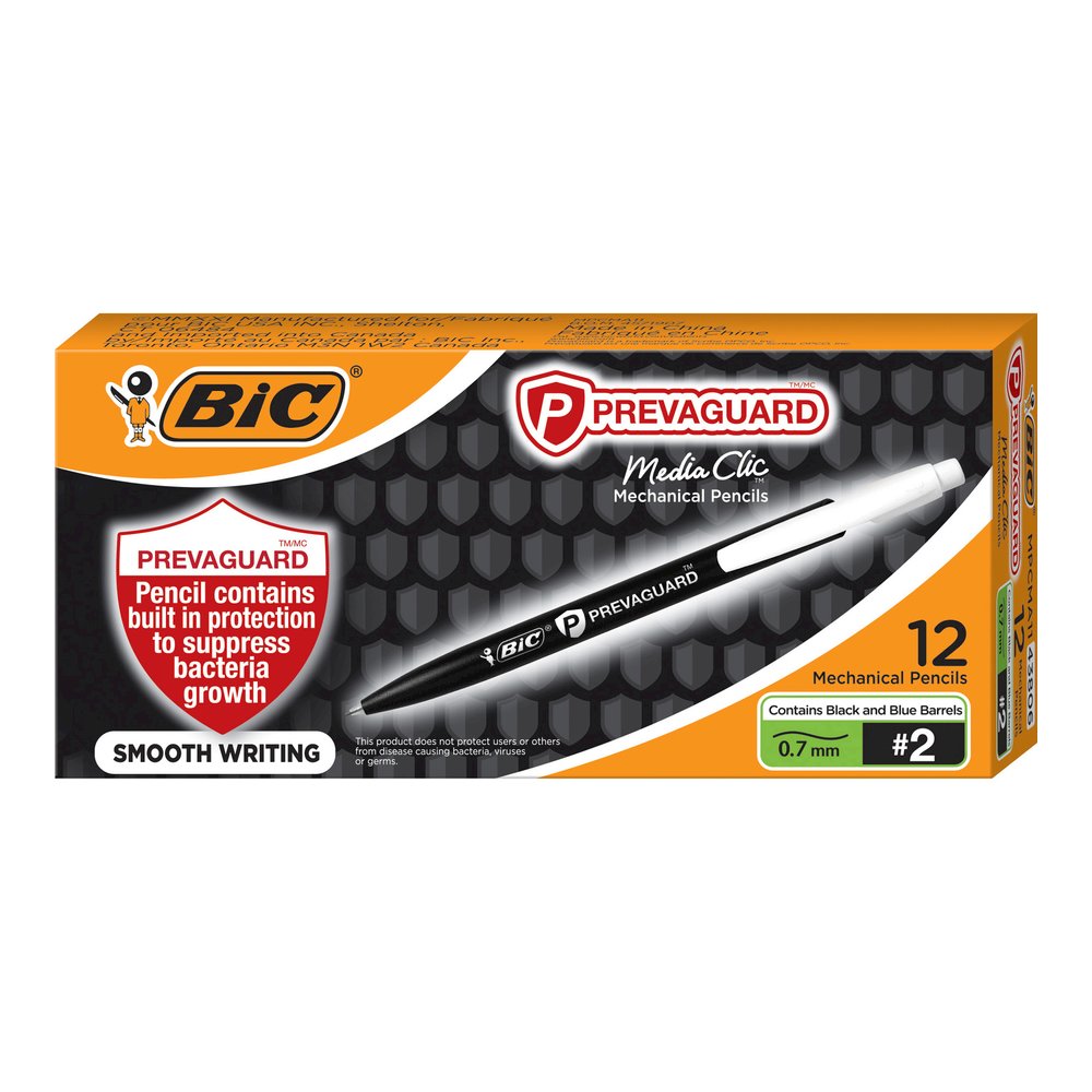 BIC Antimicrobial Mechanical Pencils - 0.7 mm Black Lead - #2 - Blue Plastic, Black Barrel - 1 Dozen. Picture 3