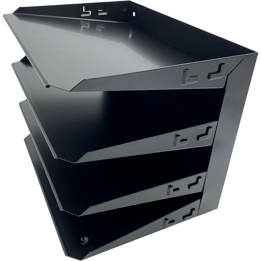 Huron Horizontal Slots Desk Organizer - 4 Compartment(s) - Horizontal - 9" Height x 12" Width x 8.66" Depth - Durable - Black - Steel - 1 Each. Picture 2