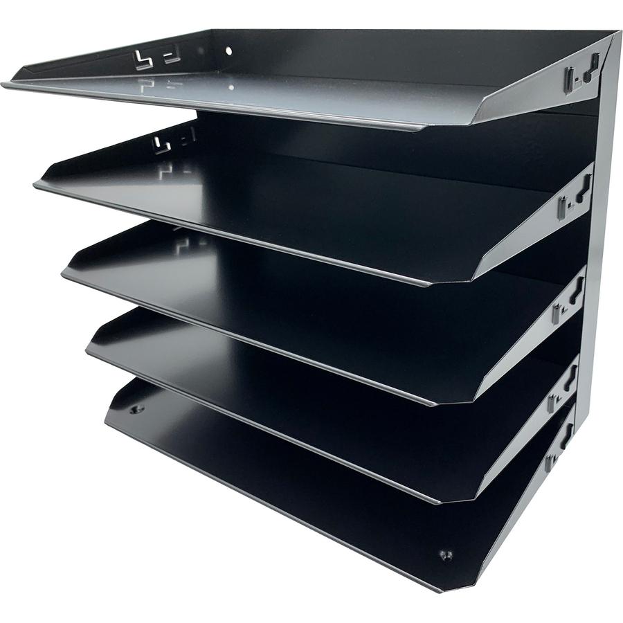Huron Horizontal Slots Desk Organizer - 5 Compartment(s) - Horizontal - 15" Height x 15" Width x 8.75" Depth - Durable, Label Holder - Black - Steel - 1 Each. Picture 4