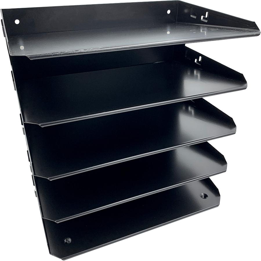 Huron Horizontal Slots Desk Organizer - 5 Compartment(s) - Horizontal - 12" Height x 8.75" Width x 12" Depth - Durable - Black - Steel - 1 Each. Picture 9