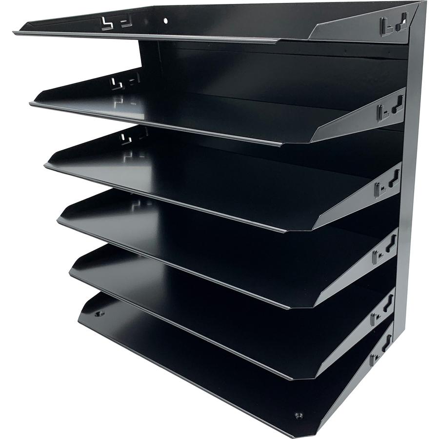 Huron Horizontal Slots Desk Organizer - 6 Compartment(s) - Horizontal - 15" Height x 15" Width x 8.66" Depth - Durable, Label Holder - Black - Steel - 1 Each. Picture 3