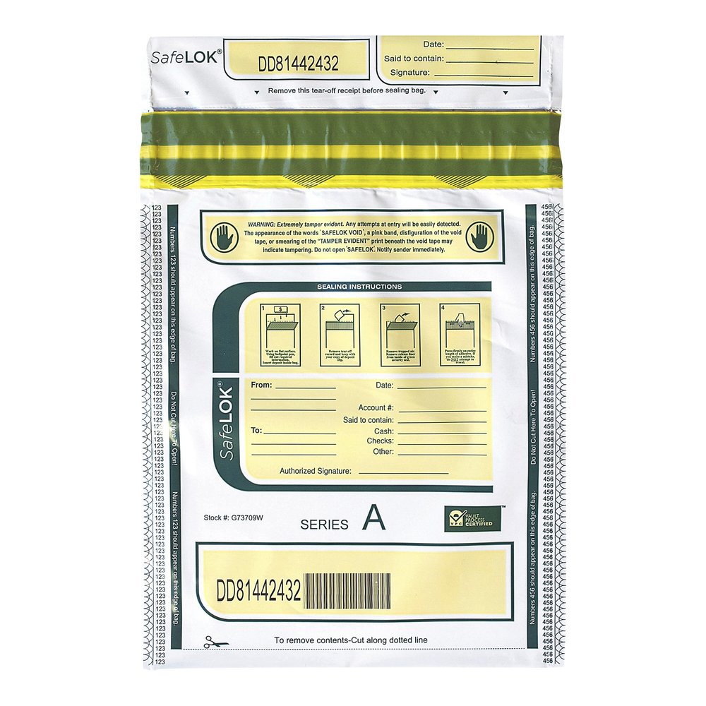 ControlTek SafeLOK Tamper-Evident Deposit Bags - 12" Length x 9" Width - Seal Closure - White - Deposit, Cash, Note, Bill - 100 / Pack. Picture 2