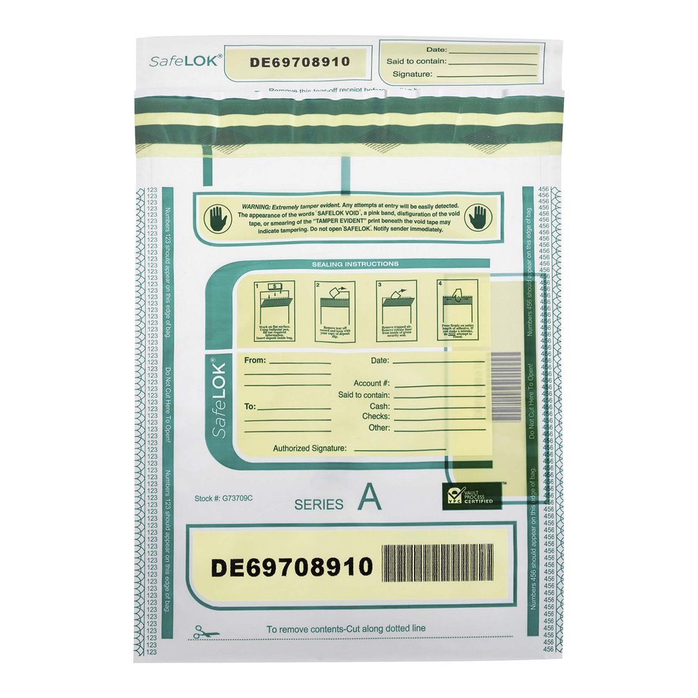 ControlTek SafeLOK Tamper-Evident Deposit Bags - 12" Length x 9" Width - Seal Closure - Clear - Deposit, Cash, Note, Bill - 100 / Pack. Picture 2