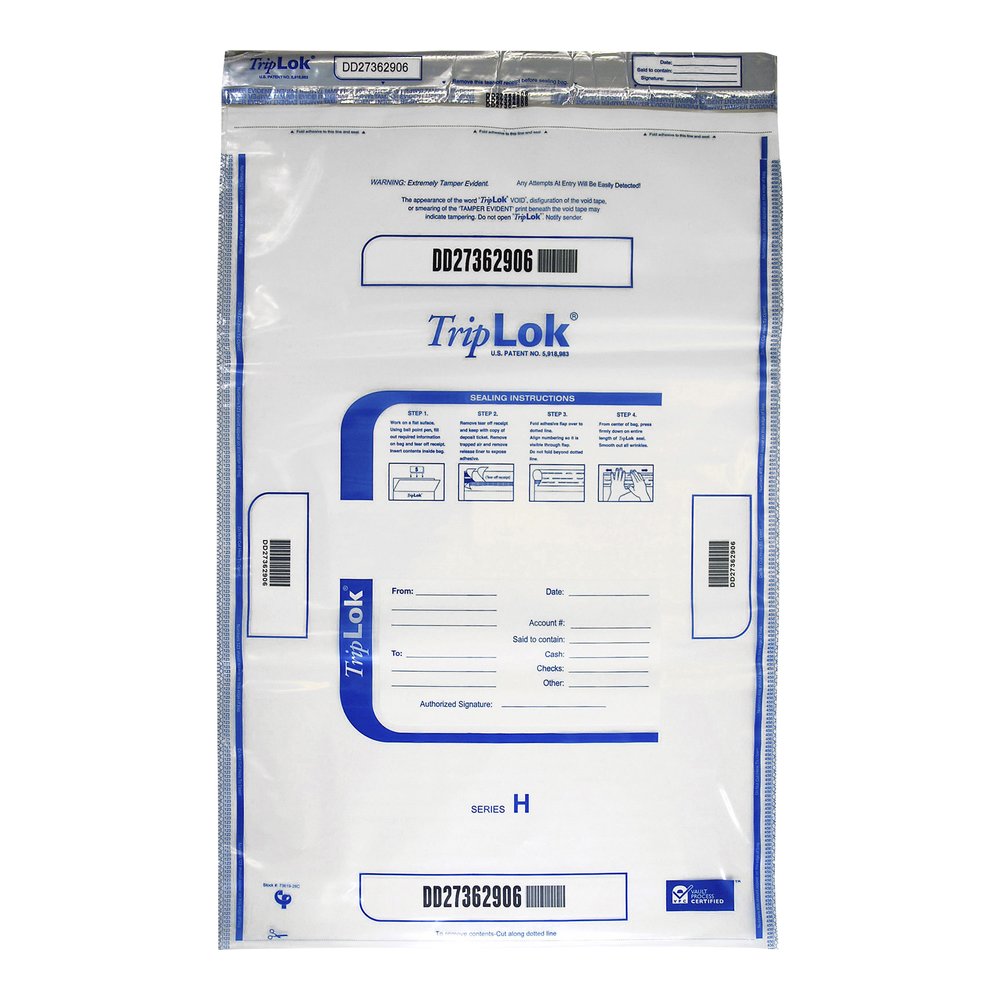 ControlTek TripLOK High-Performing Security Bags - 28" Length x 20" Width - Seal Closure - Clear - Polyethylene - Cash, Bill, Deposit - 50 / Pack. Picture 2