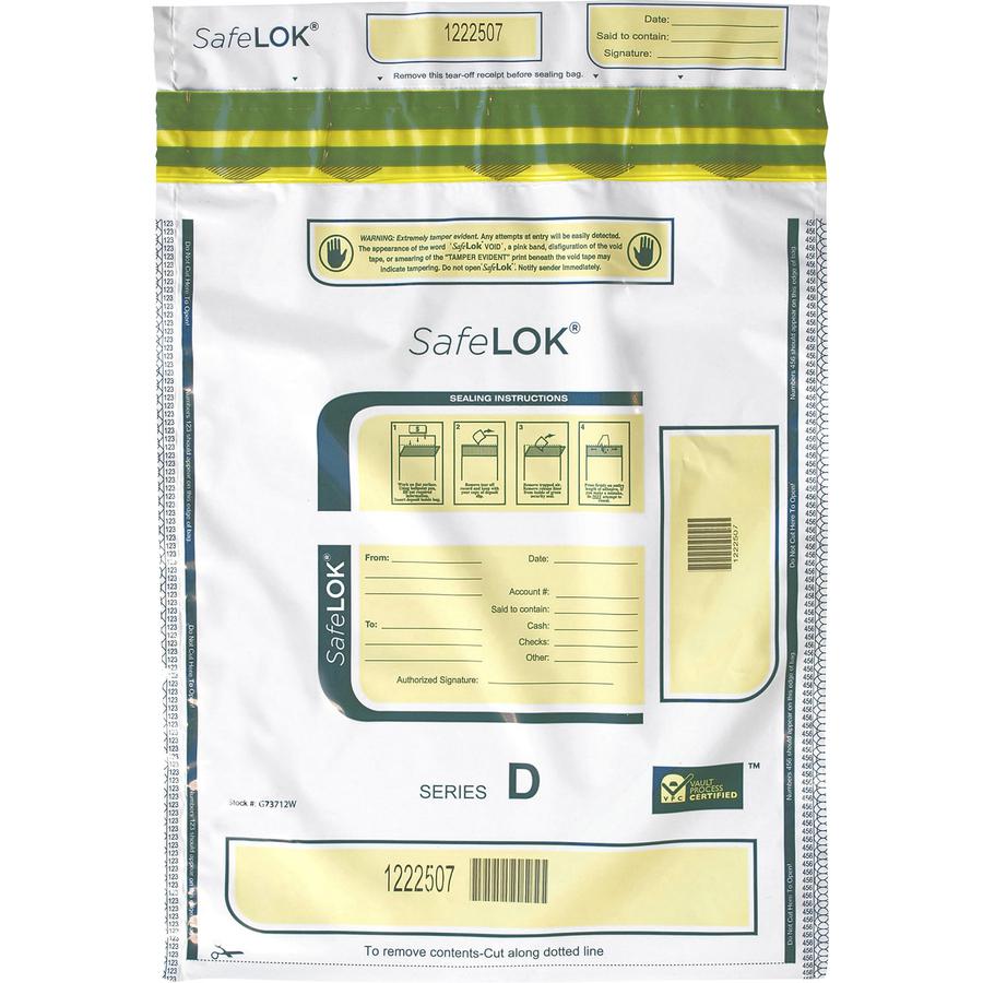 ControlTek SafeLOK Tamper-Evident Deposit Bags - 16" Length x 12" Width - Seal Closure - White - Cash, Deposit, Note, Bill - 100 / Pack. Picture 2