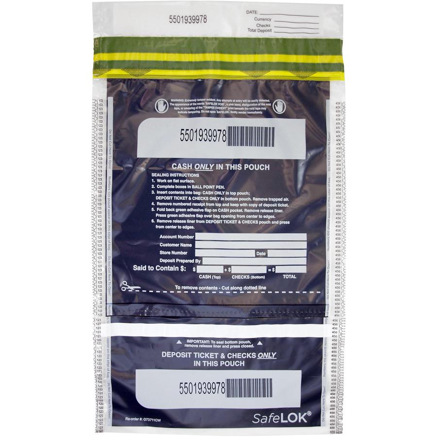 ControlTek SafeLOK VT Tamper-Evident Deposit Bags - 15" Length x 10" Width - Seal Closure - Clear - Bill, Deposit, Cash, Deposit Slip, Check - 100 / Pack. Picture 2