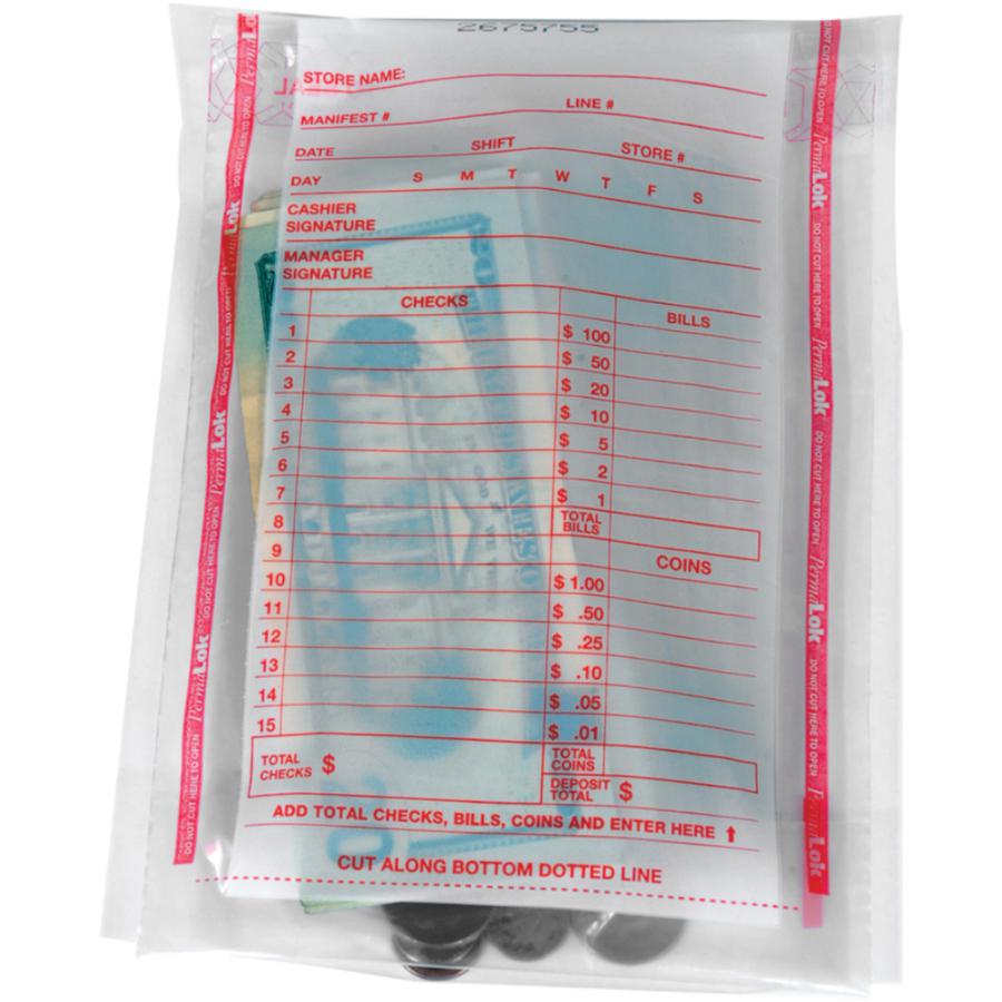 ControlTek PermaLOK Bundle Bags - 8.75" Length x 5.75" Width - Clear - Cash - 1000 / Carton. Picture 2