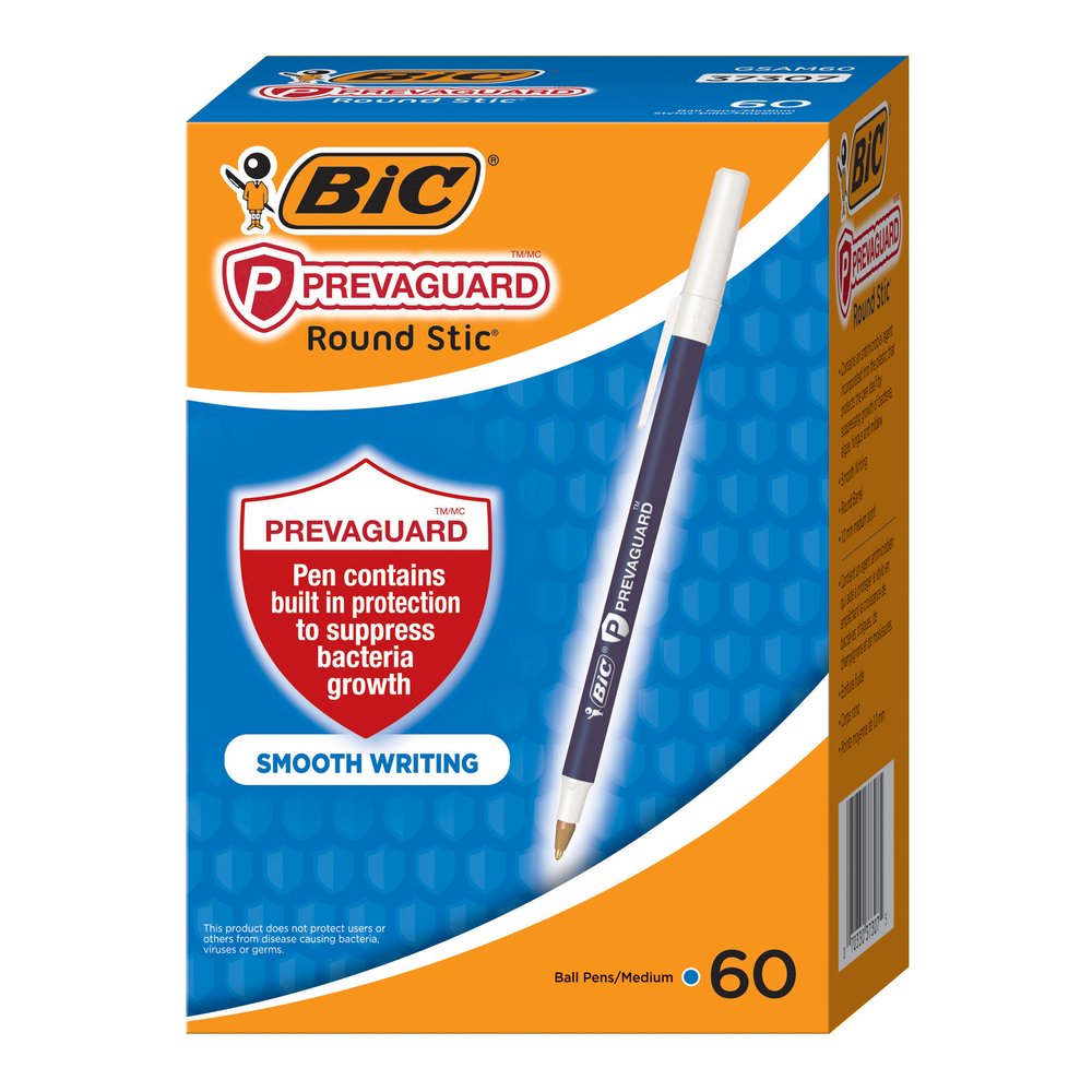 BIC PrevaGuard Round Stic Ballpoint Pen - Blue Ink - Blue Plastic Barrel - 60 / Box. Picture 2