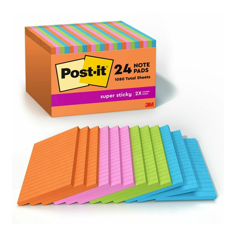 Post-it&reg; Super Sticky Notes - Energy Boost Color Collection - 4" Flag/Note Width x 6" Flag/Note Length - Rectangle - 45 Sheets per Pad - Vital Orange, Tropical Pink, Blue Paradise, Limeade - Stick. Picture 6