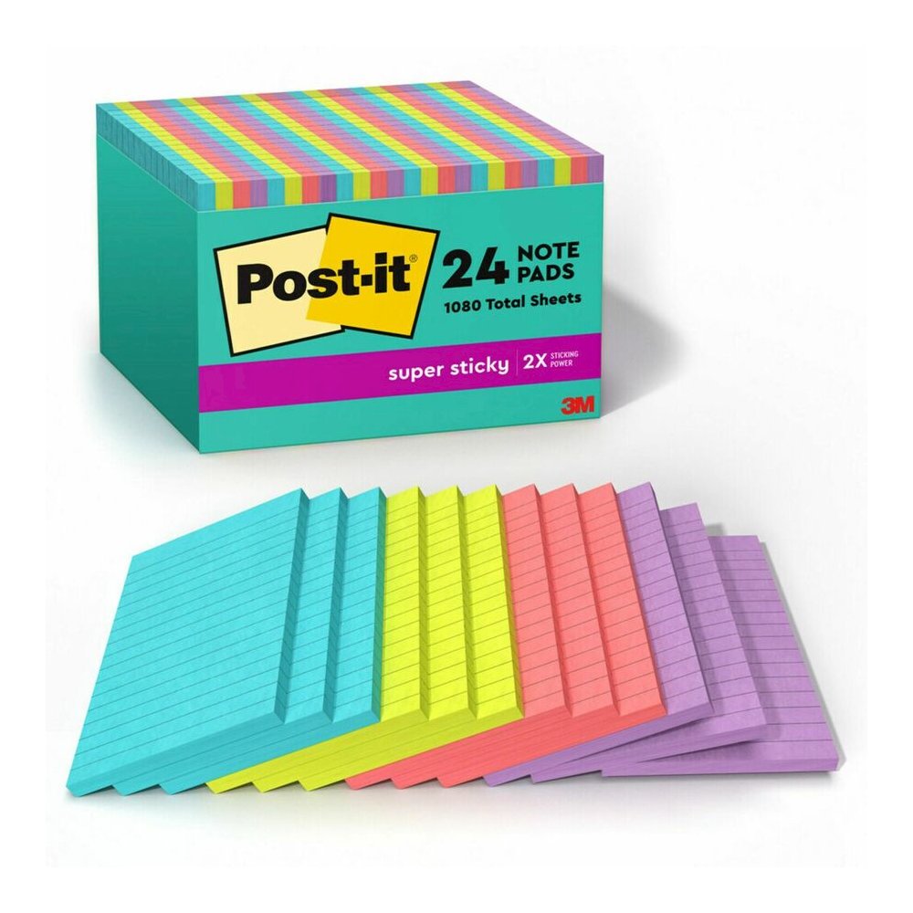 Post-it&reg; Super Sticky Notes - Supernova Neons Color Collection - 4" Flag/Note Width x 6" Flag/Note Length - Rectangle - 45 Sheets per Pad - Blue, Green, Pink, Lilac - Sticky - 24 / Pack. Picture 6