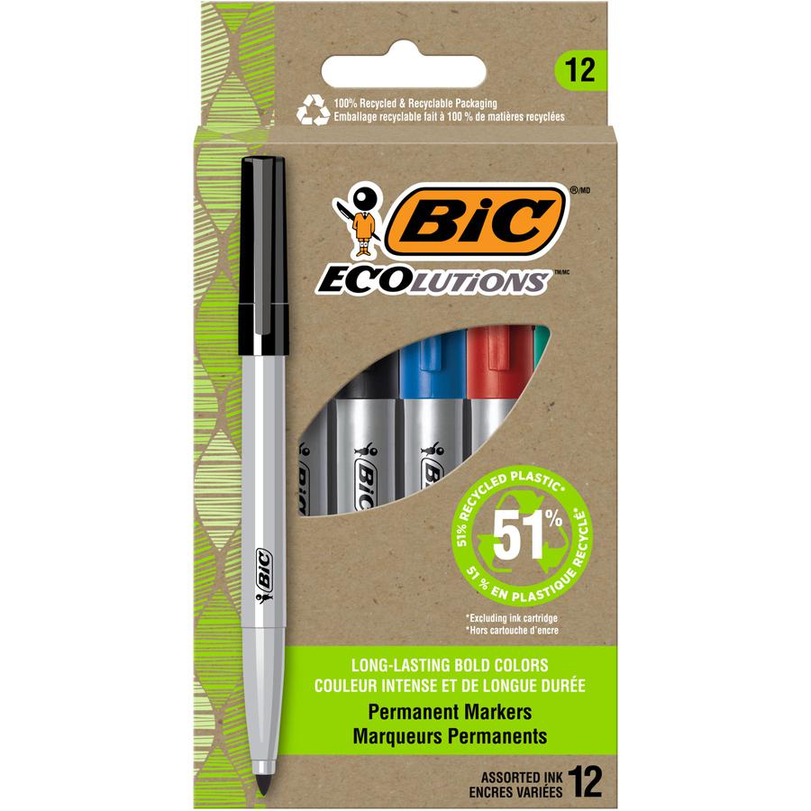 BIC Ecolutions Permanent Marker - Blue, Green, Black, Red Ink - 1 Dozen. Picture 2