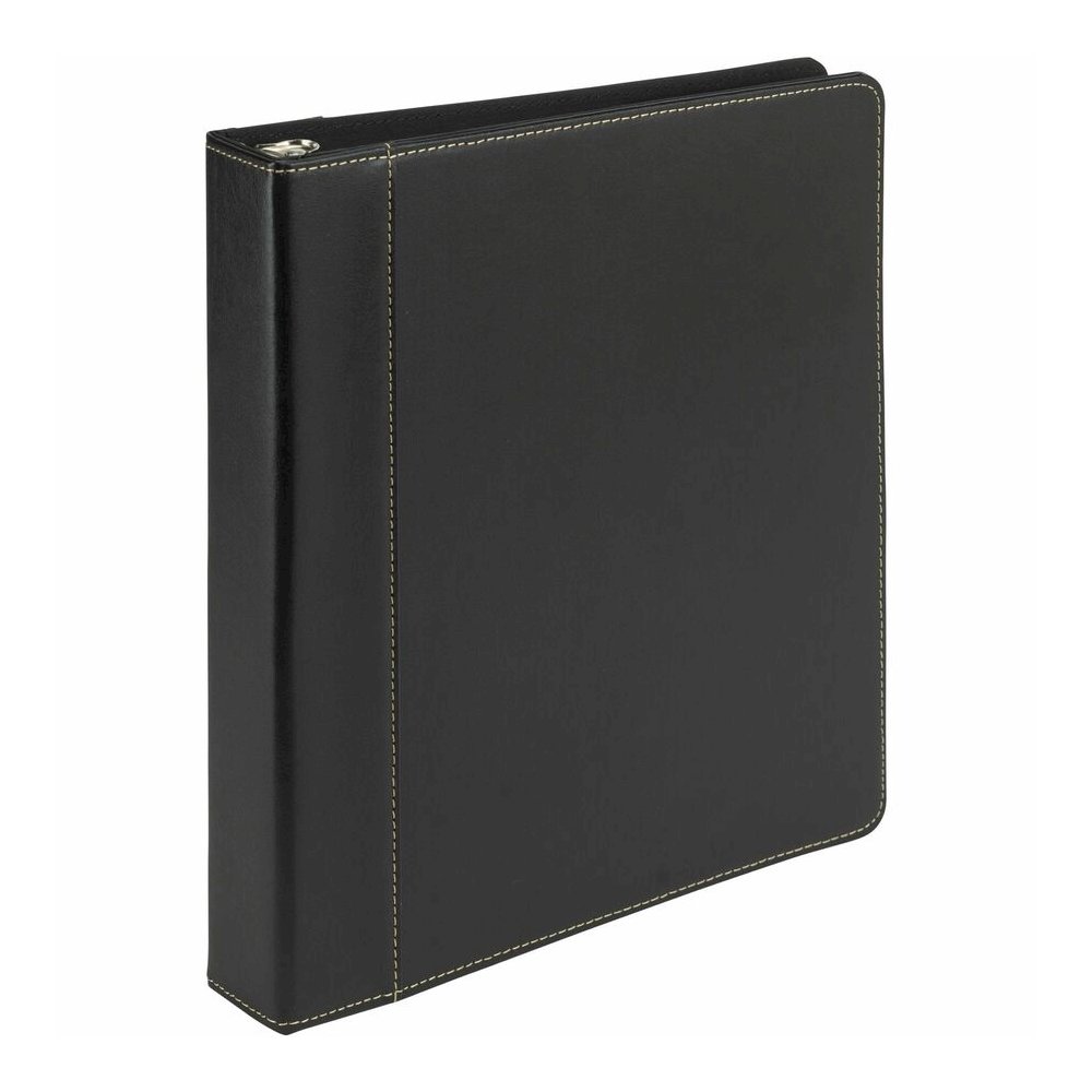 Samsill Contrast Stitch Leather Ring Binder - 1" Binder Capacity - Letter - 8 1/2" x 11" Sheet Size - 200 Sheet Capacity - 1" Ring - Fastener: Round Ring - Pocket: 2, Internal - Bonded Leather, Leathe. Picture 3
