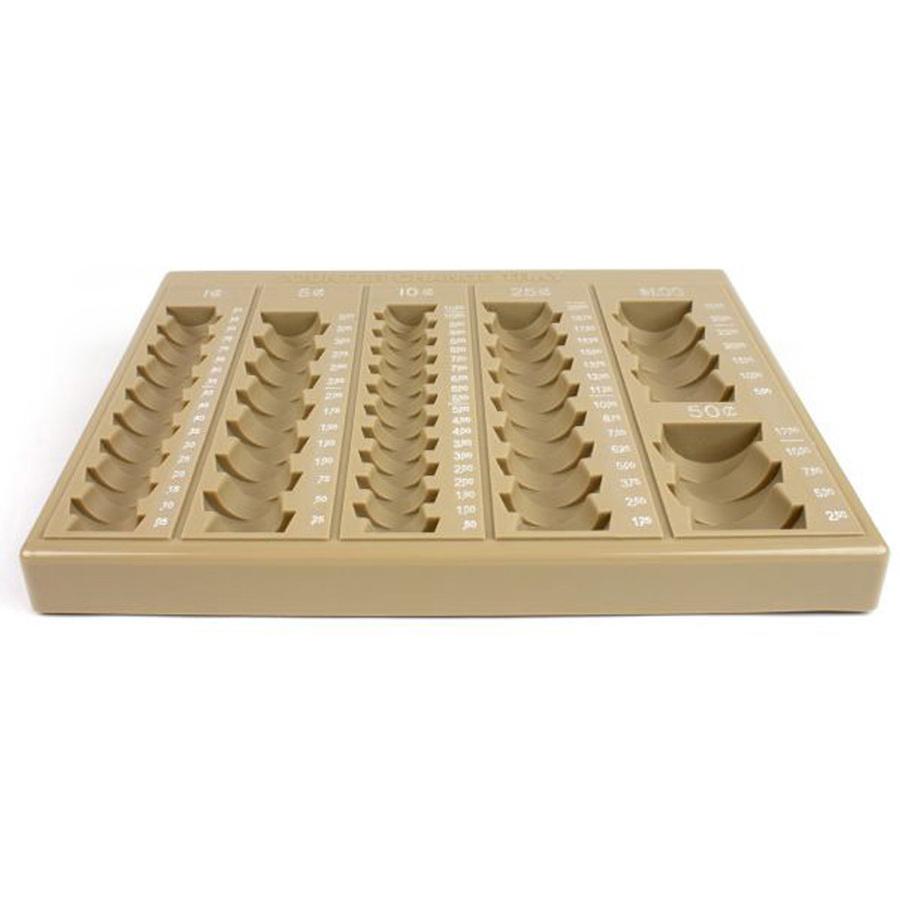 ControlTek 6-Denomination Self Counting Loose Coin Tray - 6 Coin Compartment(s) - Tan - Plastic - 1 Each. Picture 2