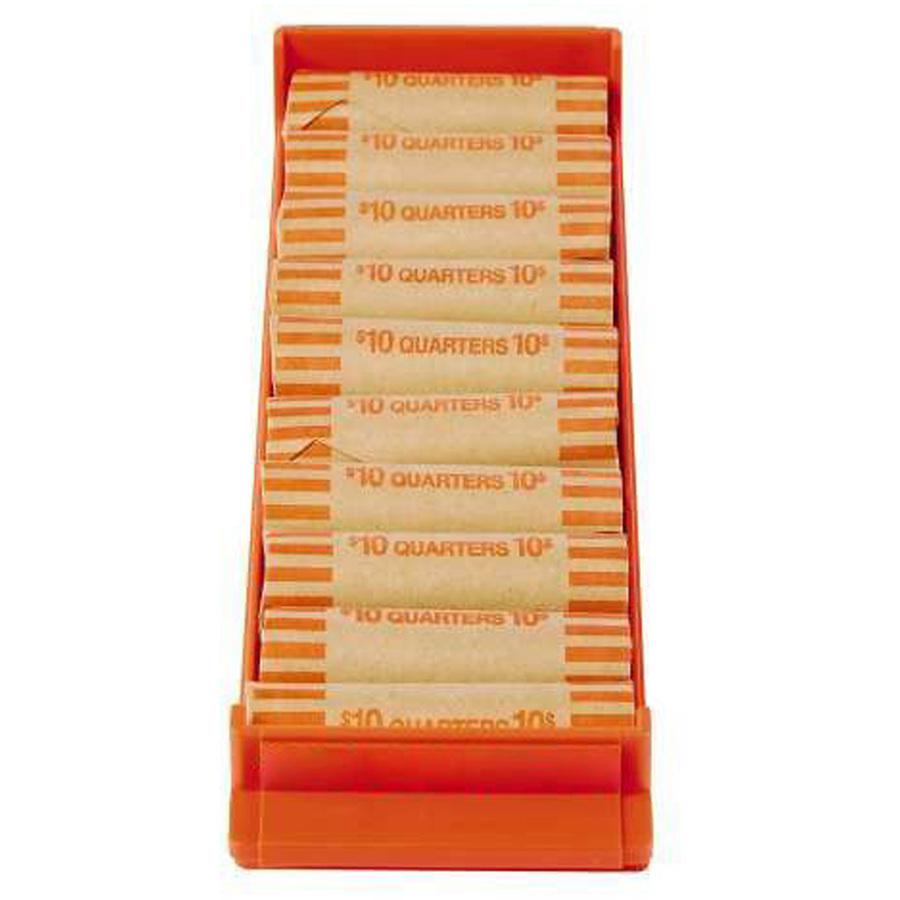 ControlTek Coin Trays for Quarters - Stackable - 10 Coin Compartment(s) - Orange - Plastic - 2 / Pack. Picture 2