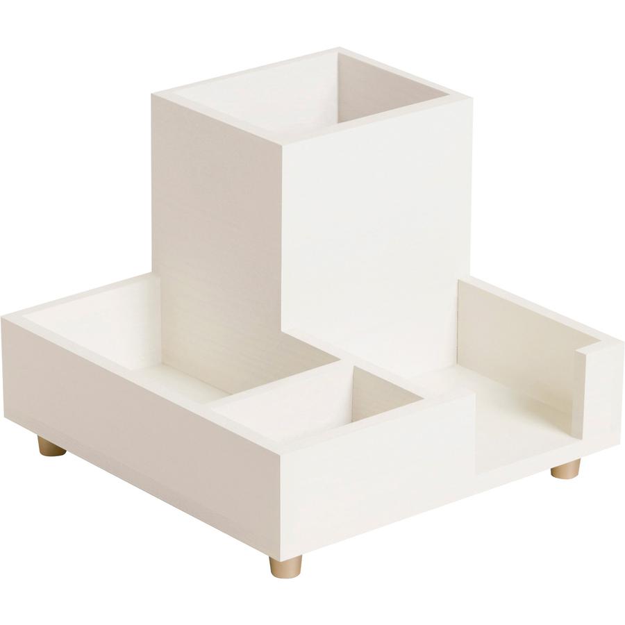 U Brands Juliet Collection Compartment Cup - 4.5" Height x 6" Width x 6" Depth - Pine Wood, Brass - White - 1 Each. Picture 3