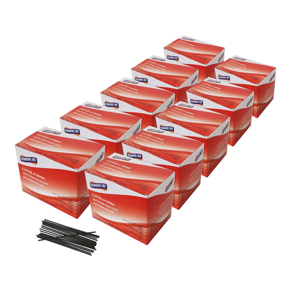 Genuine Joe Plastic Stirrers - 5.5" Length - Plastic, Polypropylene - Black - 1000/Box - 10 / Carton. Picture 3