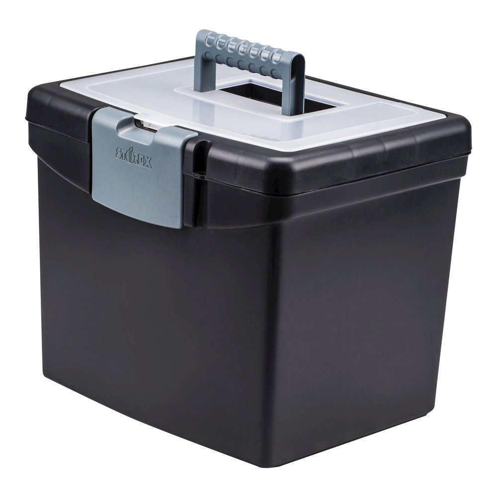 Storex Portable File Storage Box with XL Lid - External Dimensions: 10.9" Length x 13.2" Width x 11" Height - 30 lb - Media Size Supported: Letter 8.50" x 11" - Clamping Latch, Lid Closure - Black - F. Picture 5
