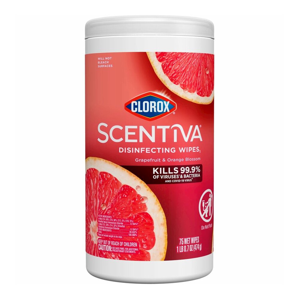 Clorox Scentiva Wipes, Bleach Free Cleaning Wipes - Ready-To-Use - Grapefruit, Orange Blossom Scent - Bleach-free, Disinfectant, Deodorize - White - 75/Tub - 1 Each. Picture 2