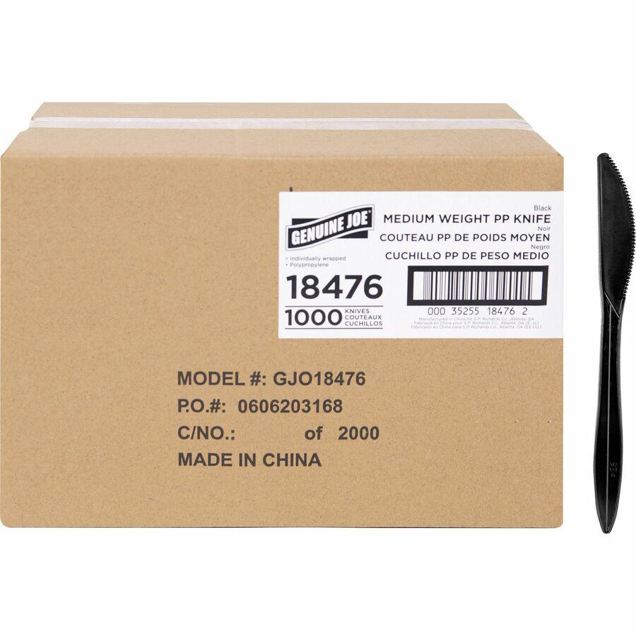 Genuine Joe Medium-weight Individually Wrapped Knives - Knife - Breakroom - Disposable - Black - 1000 / Carton. Picture 8