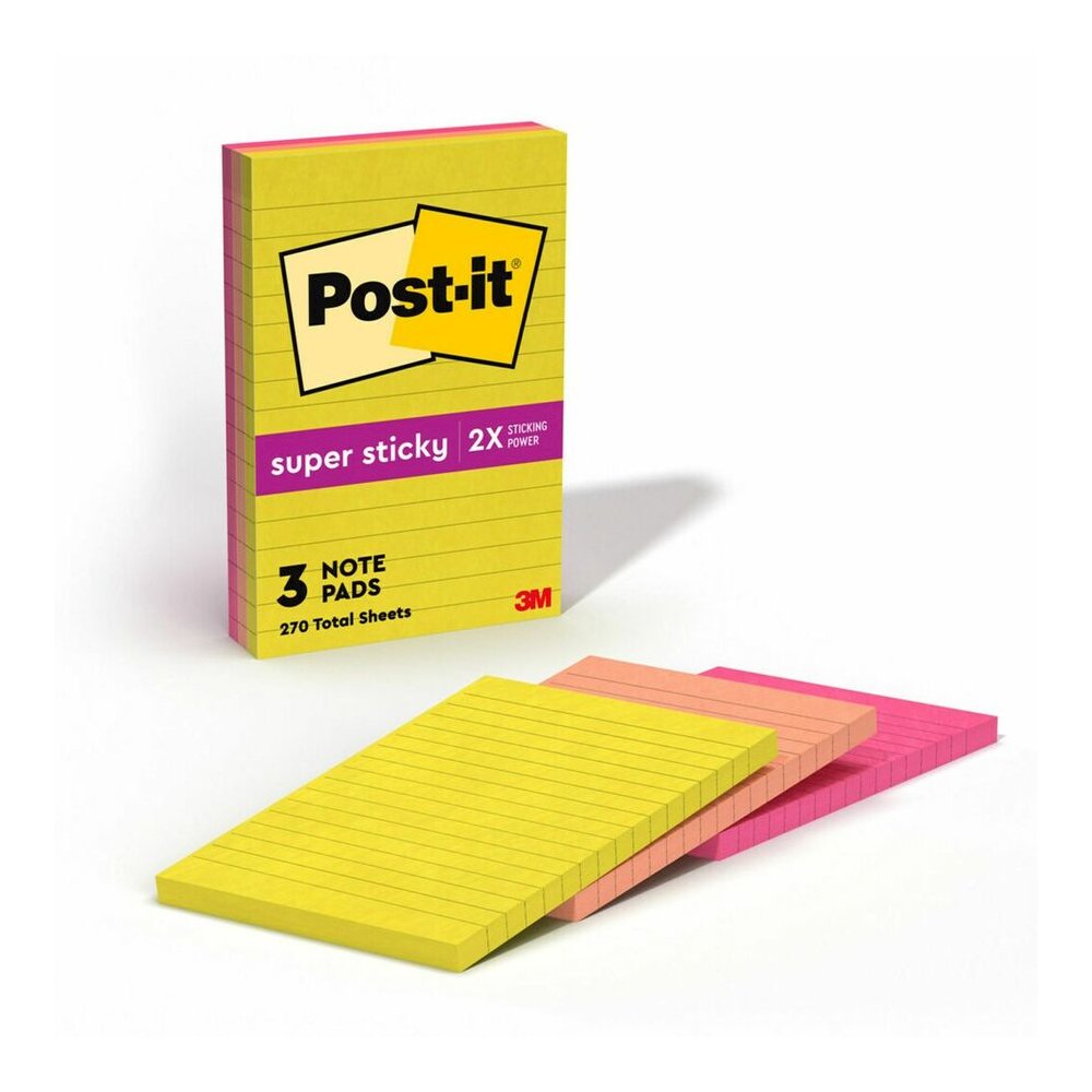 Post-it&reg; Super Sticky Multi-Pack Notes - Summer Joy Color Collection - 4" Flag/Note Width x 6" Flag/Note Length - Rectangle - 90 Sheets per Pad - Citron, Papaya Fizz, Power Pink, Washed Denim, Fre. Picture 6
