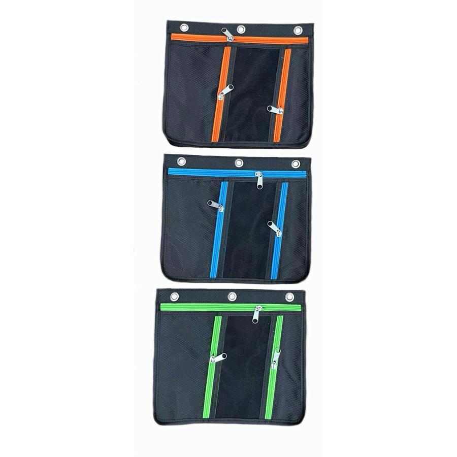 Charles Leonard Triple-pocket Pencil Pouches - 11" Height x 9.5" Width - Ring Binder - Multi - Nylon - 24 / Display Box. Picture 2