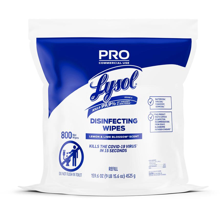 Lysol Professional Disinfecting Wipes Bucket Refill - Ready-To-Use Wipe - Lemon & Lime Blossom Scent - 800 / Each - White. Picture 8