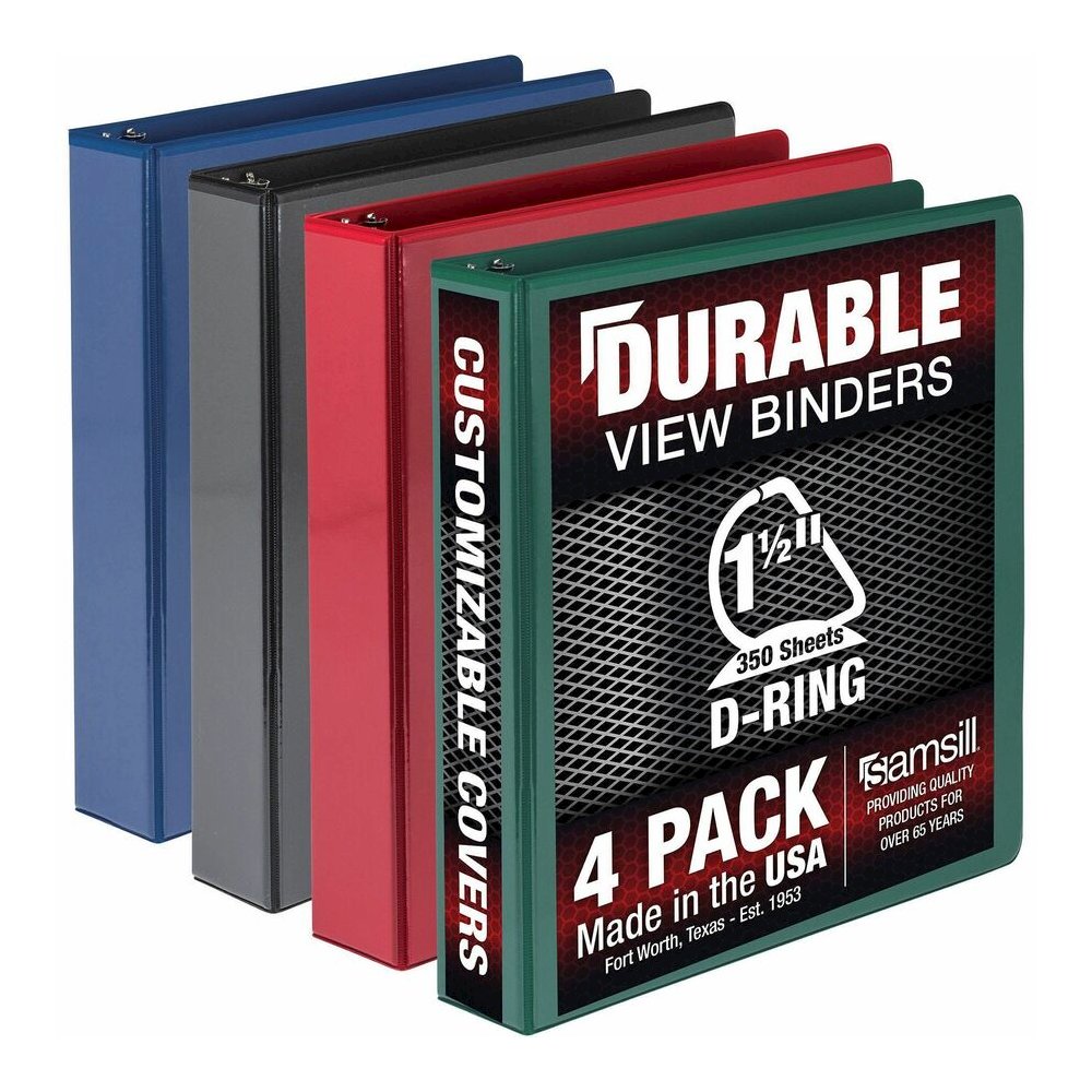 Samsill Durable View Binders - 1 1/2" Binder Capacity - Letter - 8 1/2" x 11" Sheet Size - 350 Sheet Capacity - Fastener: D-Ring - Pocket: 2, Internal - Chipboard, Polypropylene - Assorted - Recycled . Picture 5