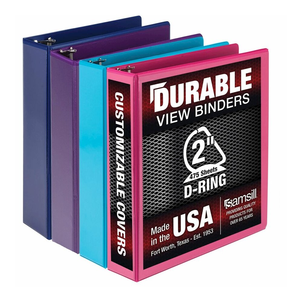 Samsill Durable View Binders - 2" Binder Capacity - Letter - 8 1/2" x 11" Sheet Size - 475 Sheet Capacity - 3 Ring - Fastener: D-Ring - Pocket: 2, Internal - Polypropylene, Chipboard - Assorted - Dura. Picture 6