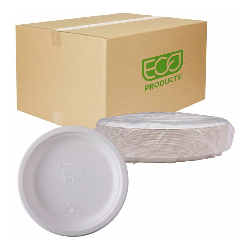 Eco-Products Vanguard 10" Sugarcane Plates - Breakroom - Disposable - Microwave Safe - 10" Diameter - White - Sugarcane Fiber Body - 500 / Carton. Picture 12