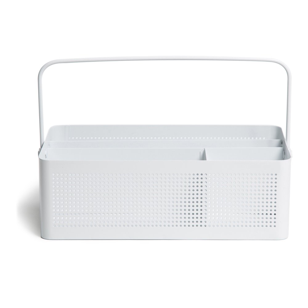 U Brands Modern Perforated Metal Desk Caddy - 4 Compartment(s) - 3.90" Height x 12.30" Width x 6.90" Depth - Durable, Portable, Handle - White - Metal - 1 Each. Picture 7