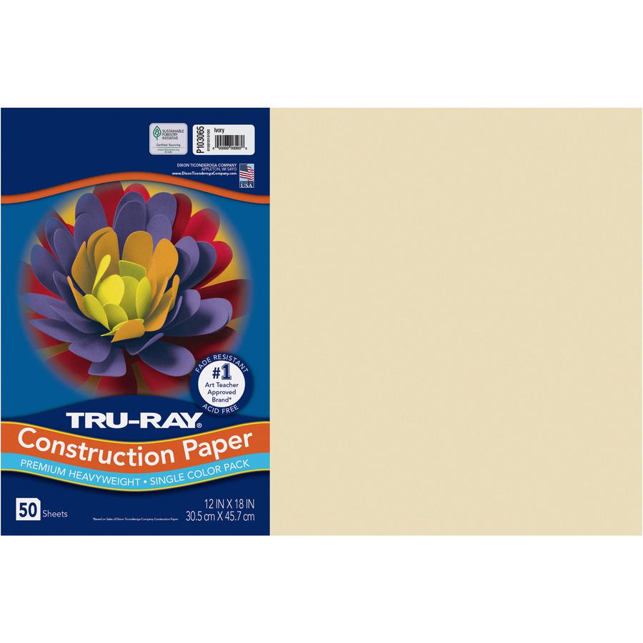 Tru-Ray Construction Paper - Art Project, Craft Project - 12" Width x 18" Length - 76 lb Basis Weight - Ivory - Fiber, Sulphite - 50 / Pack. Picture 4