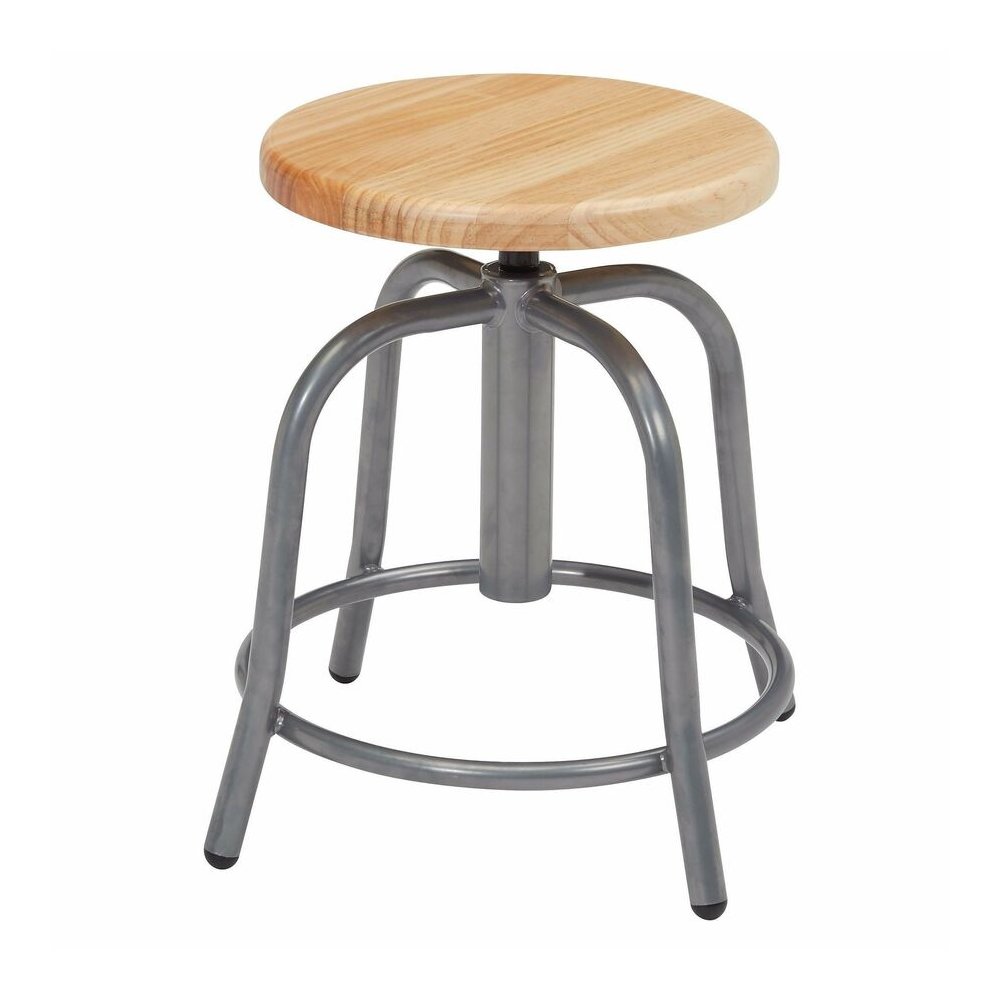 National Public Seating 6800 Series Stools - Solid Hardwood Seat Material - Gray Frame Color - Steel Frame Material - Curved Leg Base - Wood, Gray - 1 Each. Picture 6