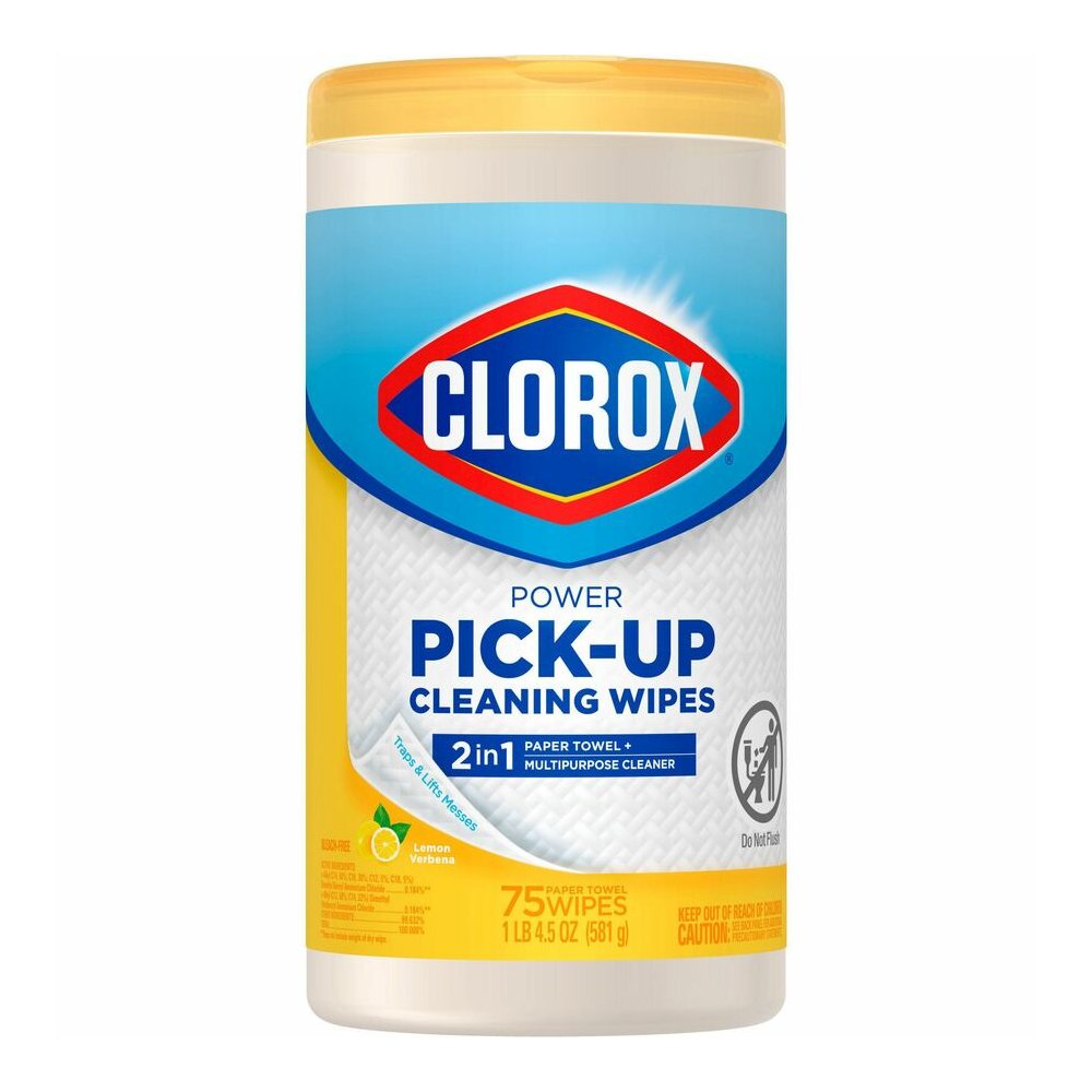 Clorox Power Pick-Up Cleaning Wipes - Lemon Verbena Scent - Pre-moistened, Textured, Residue-free - White - 75 Tub - 1 Each. Picture 2