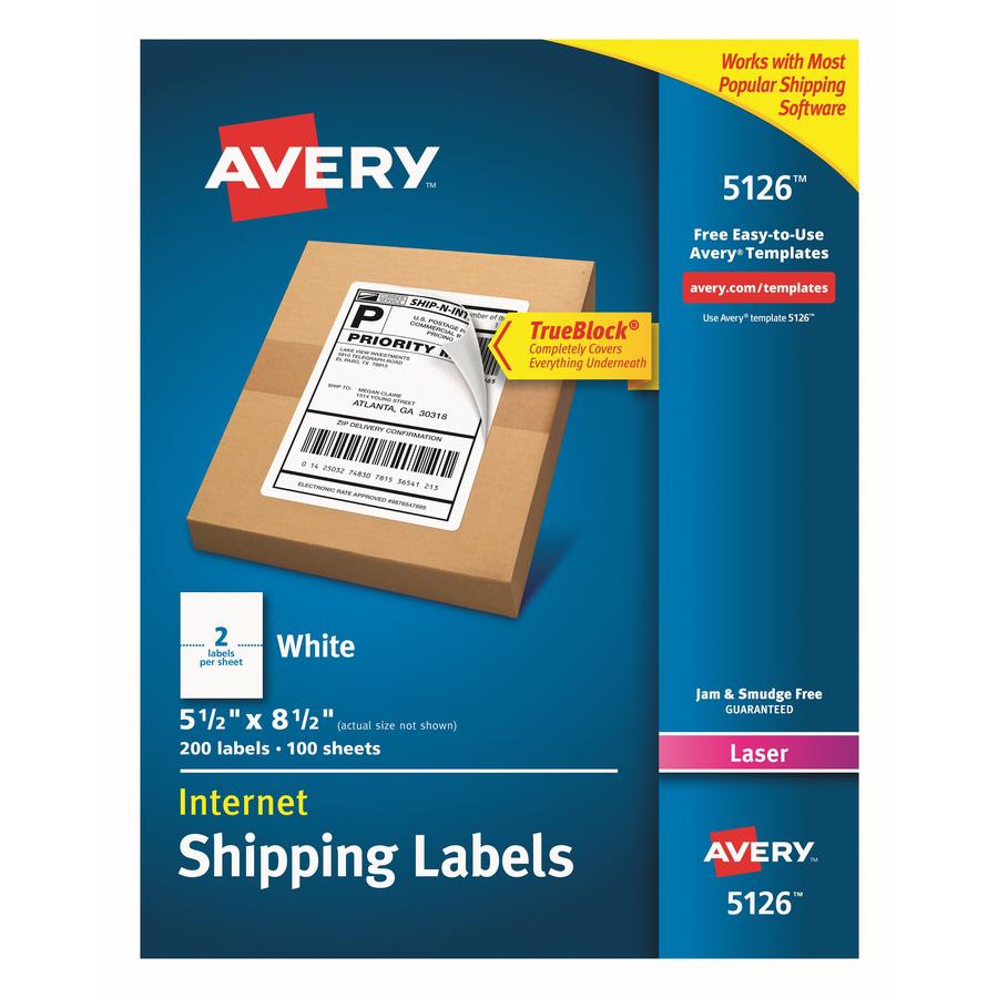 Avery&reg; Internet Shipping Labels, 5.5" x 8.5" , 200 Total (05126) - 5 1/2" Width x 8 1/2" Length - Permanent Adhesive - Rectangle - Laser - Matte - White - Paper - 2 / Sheet - 100 Total Sheets - 20. Picture 6