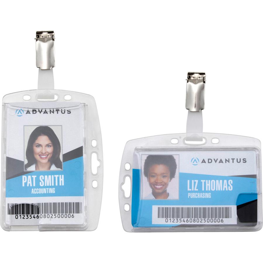 Advantus Plastic ID Card Holders - Horizontal/Vertical - Plastic - Clear - Rotating Clip - 25 / Pack. Picture 11