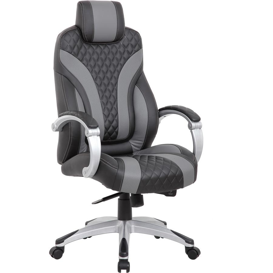 Boss Hinged Arm Executive Chair - Black, Gray Seat Color - Vinyl Seat Material - Black, Gray Back Color - Vinyl Back Material - 5-star Base - Armrest - 1 Each. Picture 4