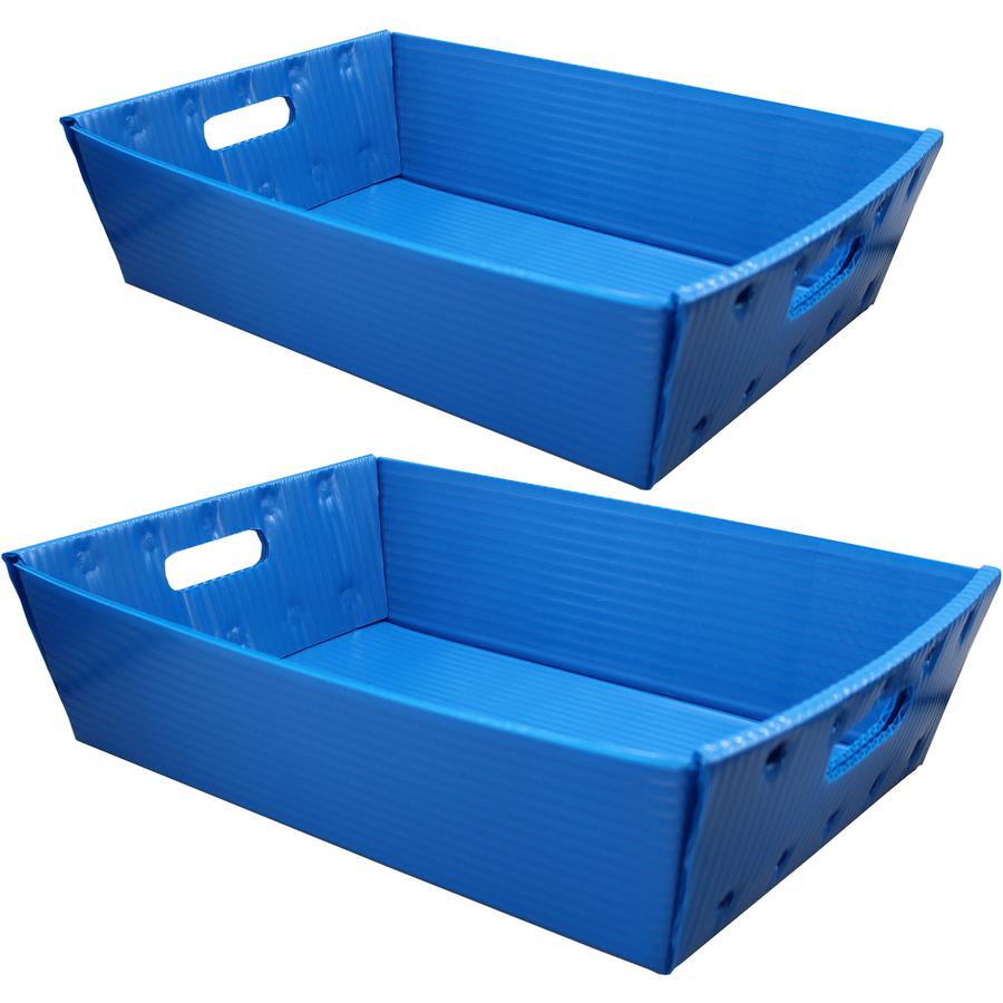Flipside Plastic Welded Letter Trays - 4.50" Height x 18" Width x 12" Depth - Welded, Handle, Compact, Stackable, Storage Space, Durable - Blue - Plastic - 2 / Pack. Picture 4