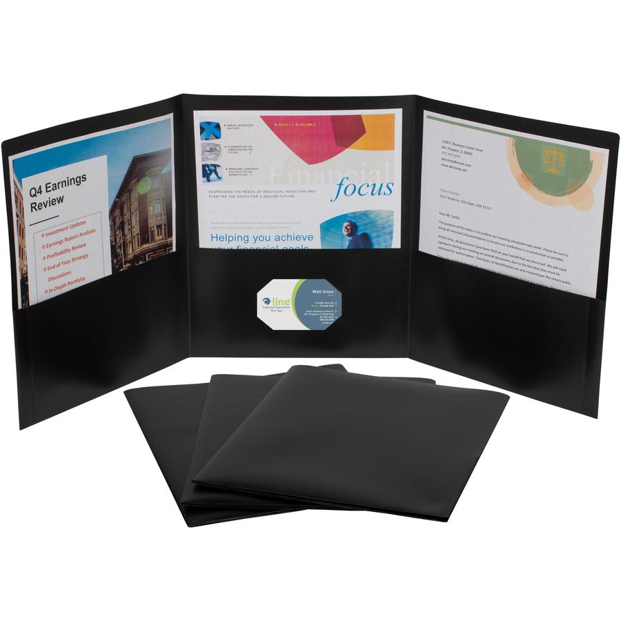 C-Line CLI-33941 Letter Portfolio - 8 1/2" x 11" - 75 Sheets Capacity - 3 Pocket - Polypropylene - Black - 24 / Box. Picture 3