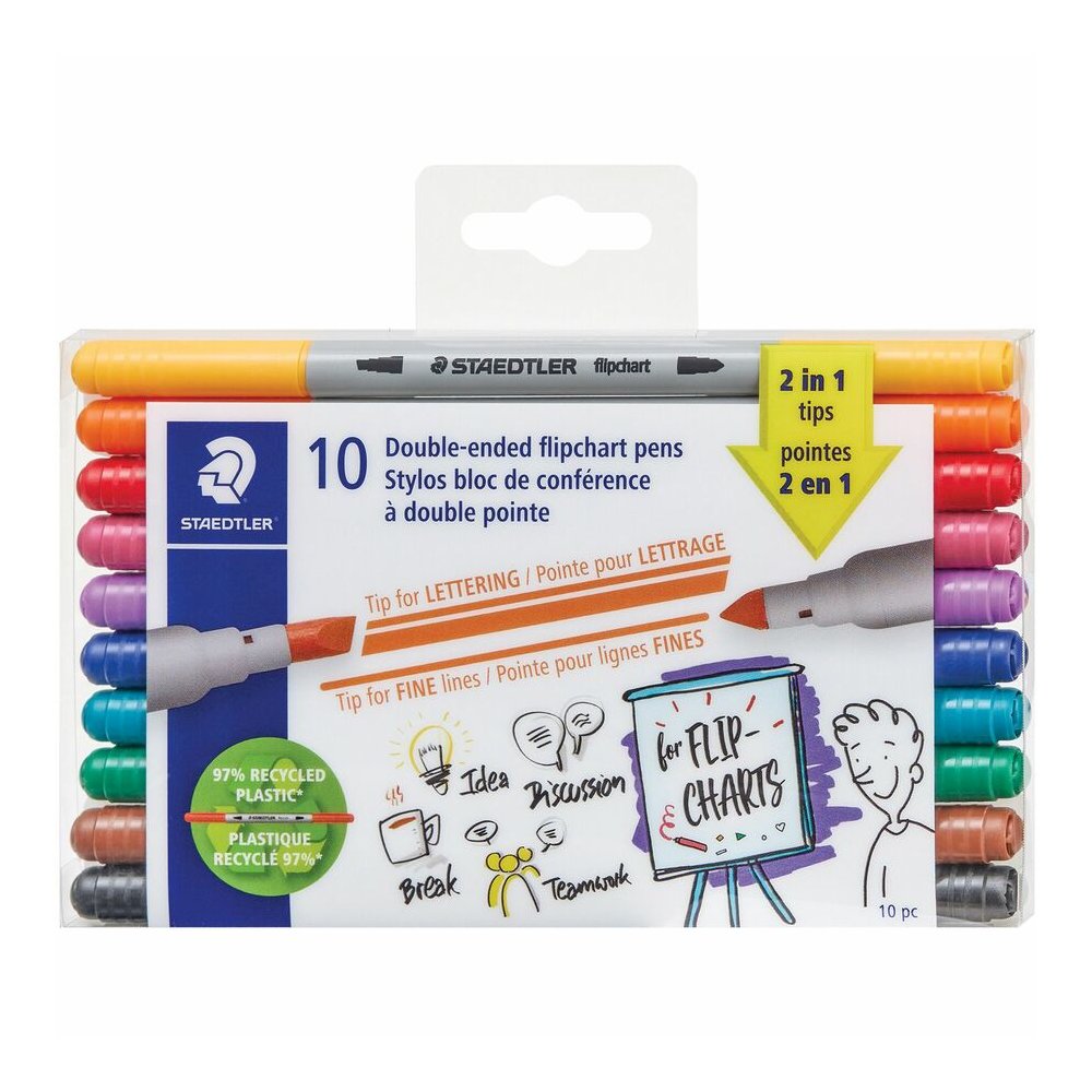 Staedtler Double-ended Dry Erase Pens - Assorted Ink - Dry - 10 / Pack. Picture 2