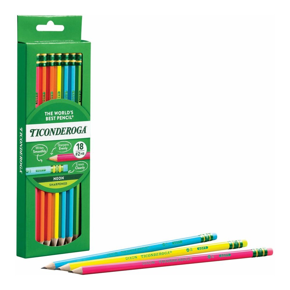Ticonderoga Neon Pre-Sharpened No. 2 Pencils - Black, Assorted Neon Lead - #2 - Broad Point - Neon Barrel - 18 / Box. Picture 6