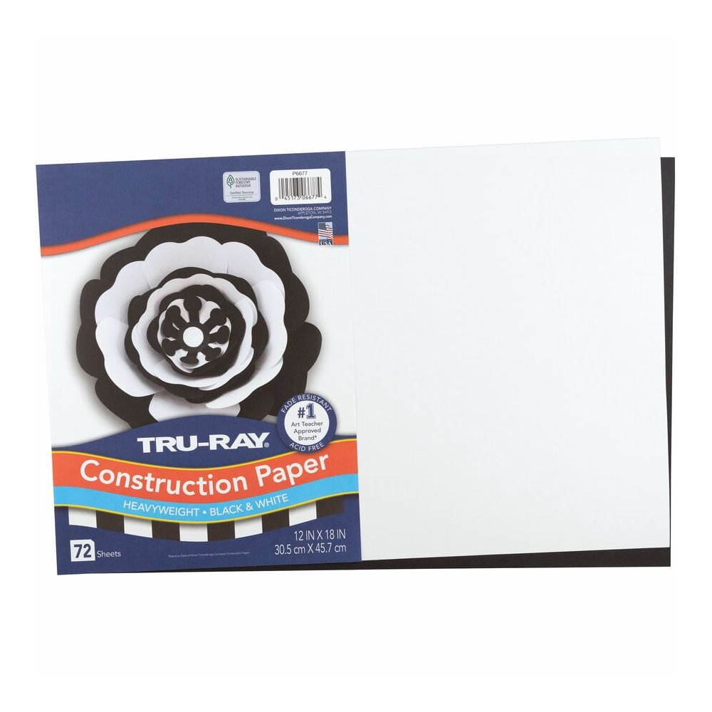 Tru-Ray Construction Paper - Art Project, Craft Project - 12" Width x 18" Length - Black, White - Sulphite, Fiber, Paper - 72 / Pack. Picture 5