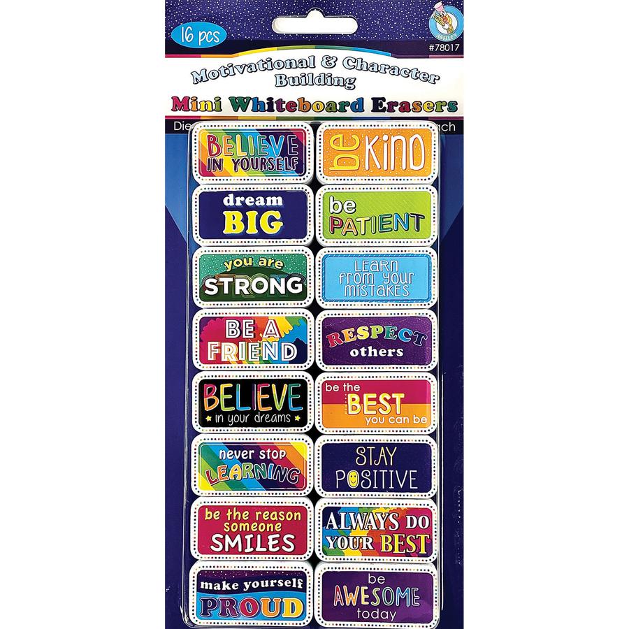 Non-Magnetic Mini Whiteboard Erasers, Motivational/Character Building Pack of 16. Picture 4