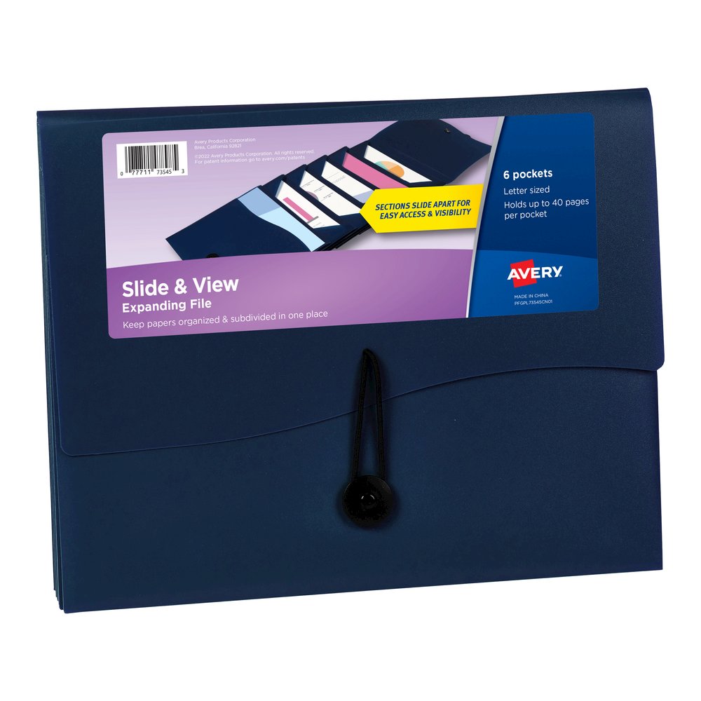 Avery&reg; Slide & View Letter Organizer Folder - 8 1/2" x 11" - 40 Sheets Capacity - 6 Pocket - Plastic, Poly - Navy - 1 Each. Picture 2