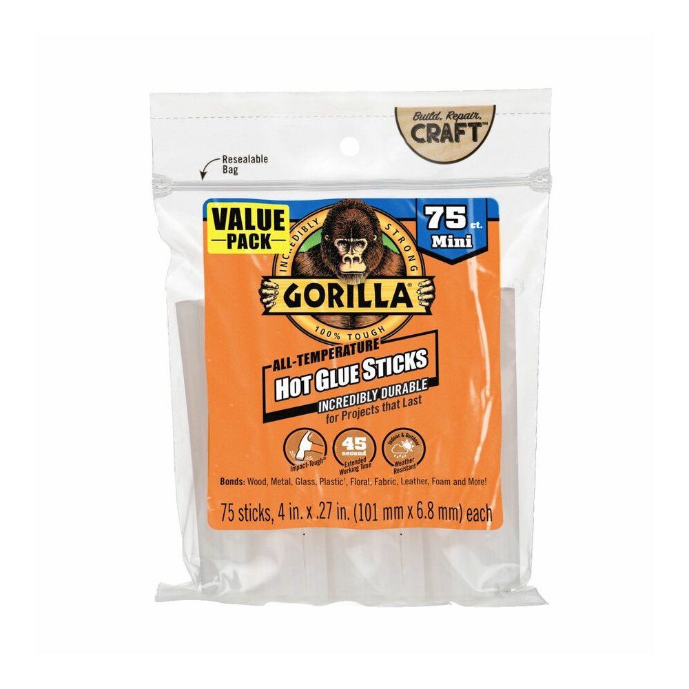 Gorilla Mini Hot Glue Sticks - Clear - 75 / Pack. Picture 4